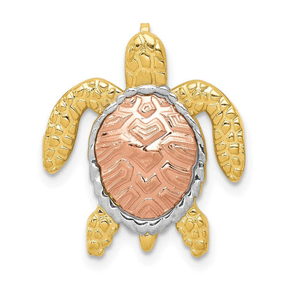14K Bicolor-Gold mit Weißrhodium Schildkröten-Gleitanhänger