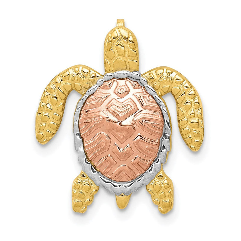 14K Bicolor-Gold mit Weißrhodium Schildkröten-Gleitanhänger