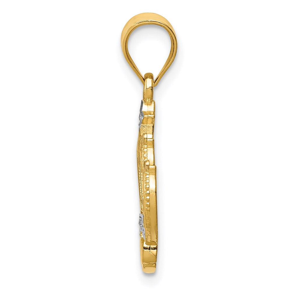 14K Gelb & Rhodium und Krone Anhänger