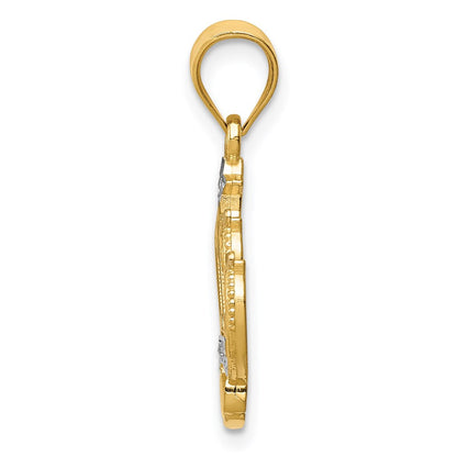 14K Gelb & Rhodium und Krone Anhänger