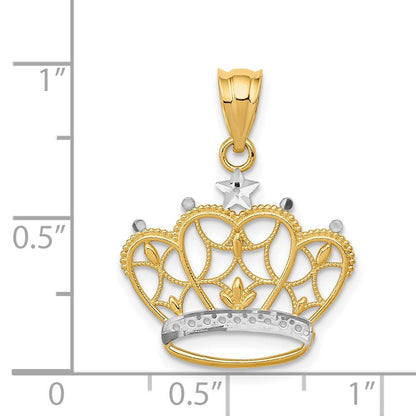 14K Gelb & Rhodium und Krone Anhänger