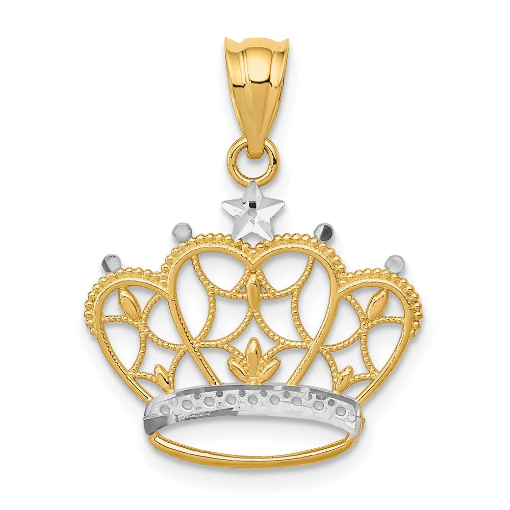 14K Gelb & Rhodium und Krone Anhänger