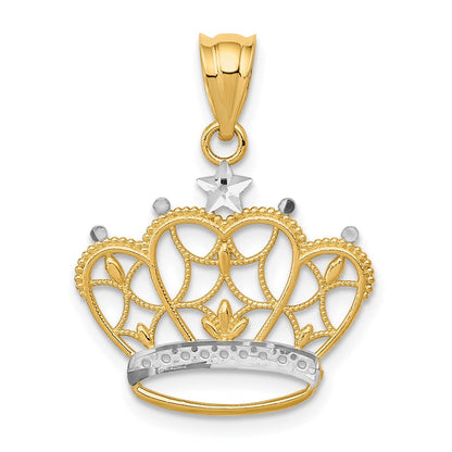 14K Gelb & Rhodium und Krone Anhänger