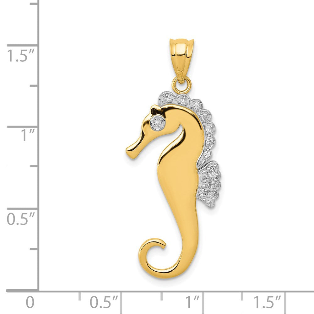 14K Gelbgold & Rhodium mit Rhodium Seepferdchen-Charm