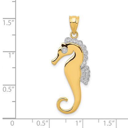14K Gelbgold & Rhodium mit Rhodium Seepferdchen-Charm