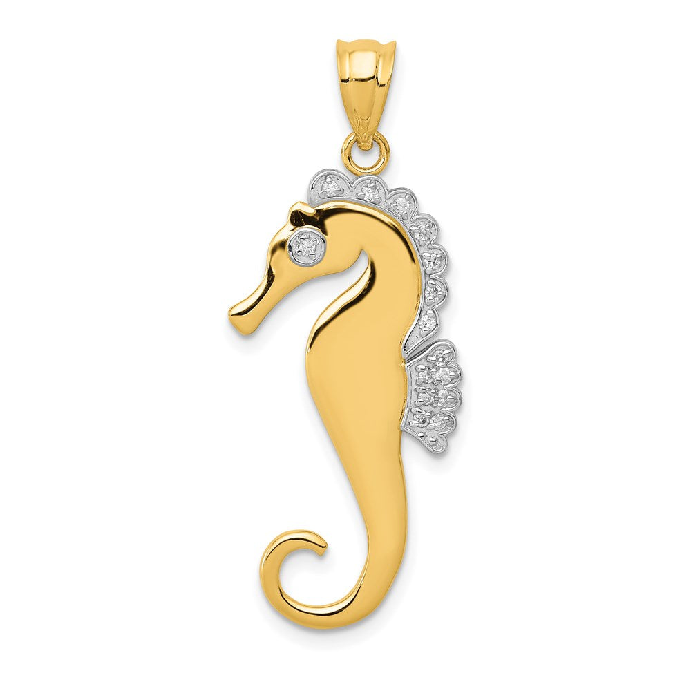 14K Gelbgold & Rhodium mit Rhodium Seepferdchen-Charm