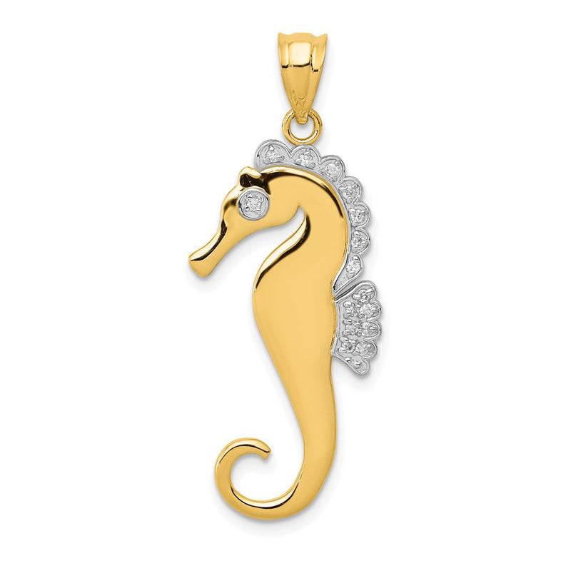 14K Gelbgold & Rhodium mit Rhodium Seepferdchen-Charm