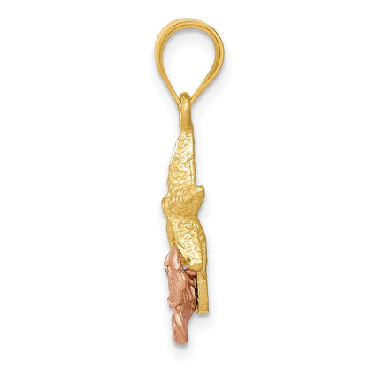 14K Bicolor Gold Anhänger Seestern mit Plumeria, Gelbgold und Roségold