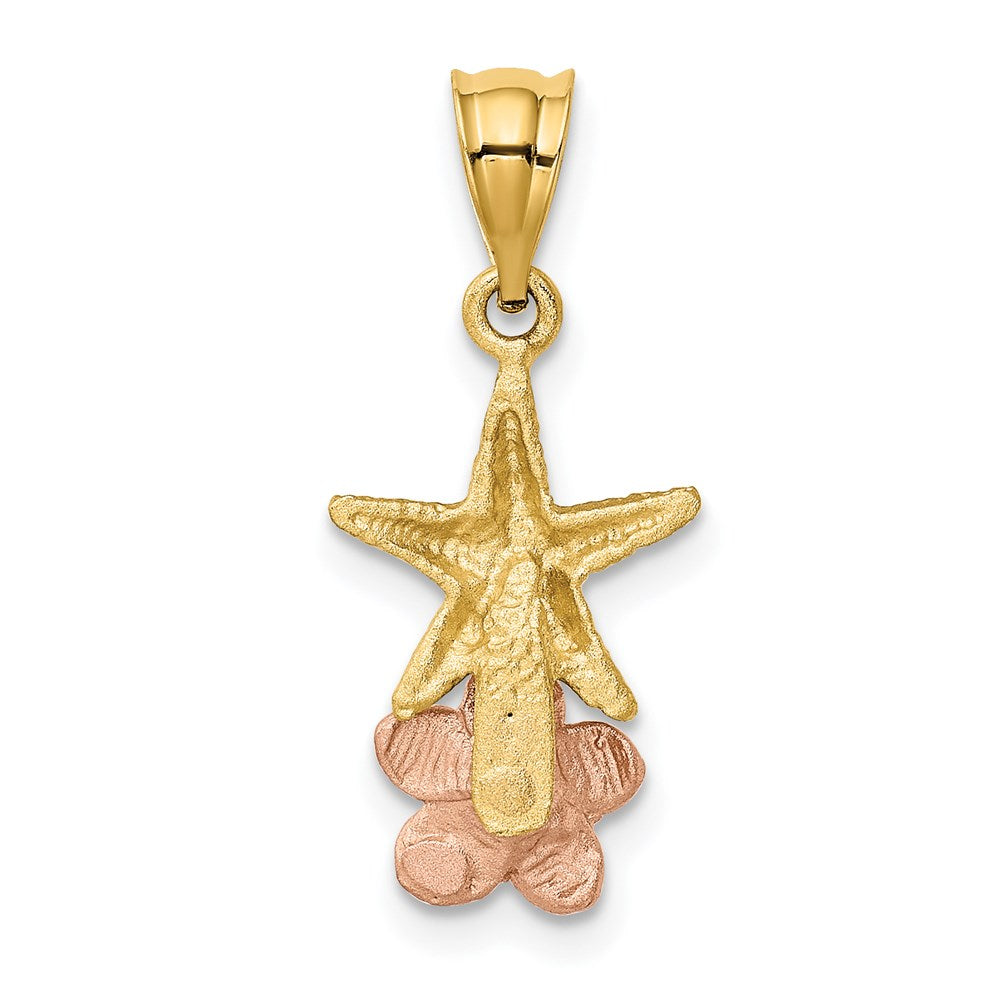14K Bicolor Gold Anhänger Seestern mit Plumeria, Gelbgold und Roségold