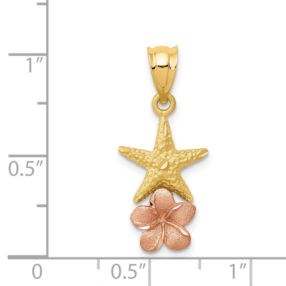 14K Bicolor Gold Anhänger Seestern mit Plumeria, Gelbgold und Roségold