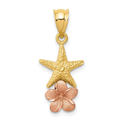 14K Bicolor Gold Anhänger Seestern mit Plumeria, Gelbgold und Roségold