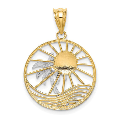 14K Bicolor-Gold Anhänger Sonne und Palme