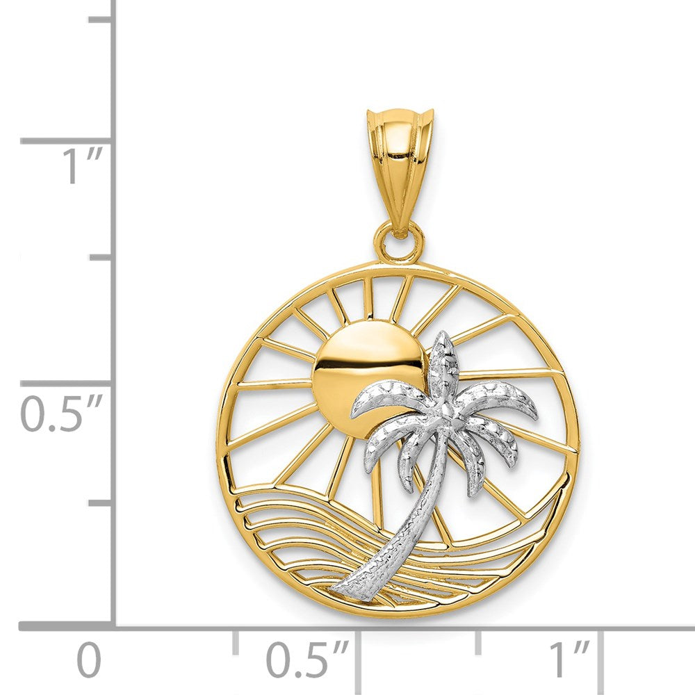 14K Bicolor-Gold Anhänger Sonne und Palme