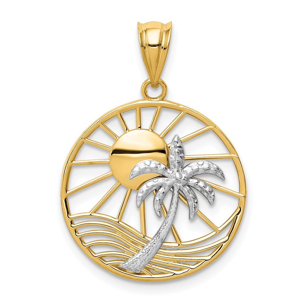 14K Bicolor-Gold Anhänger Sonne und Palme