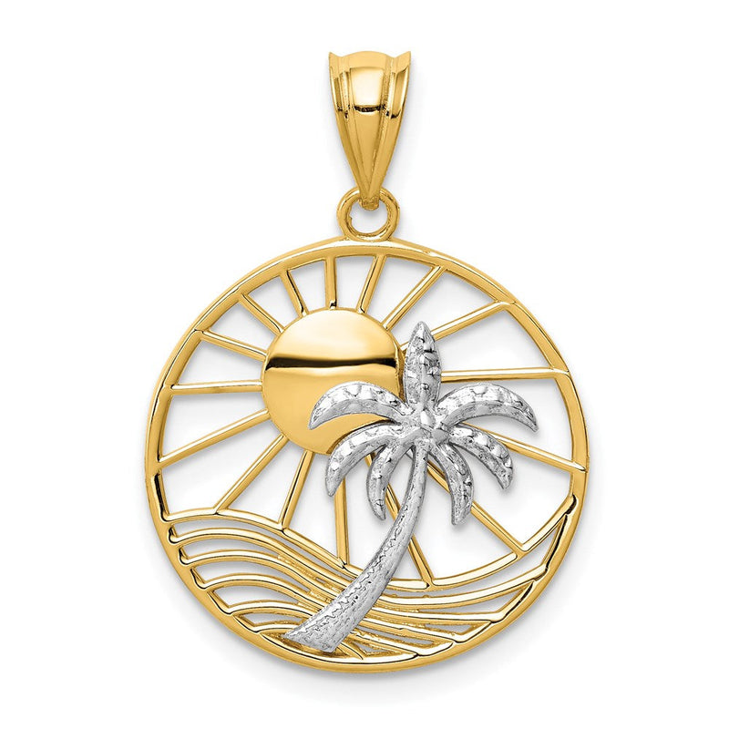 14K Bicolor-Gold Anhänger Sonne und Palme