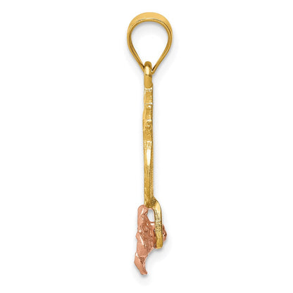 14k Bicolor Gelbgold und Roségold Ananas-Anhänger mit Plumeria
