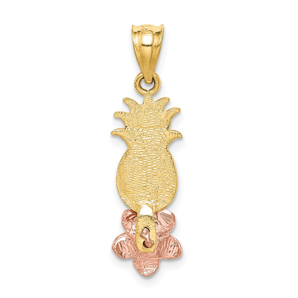 14k Bicolor Gelbgold und Roségold Ananas-Anhänger mit Plumeria