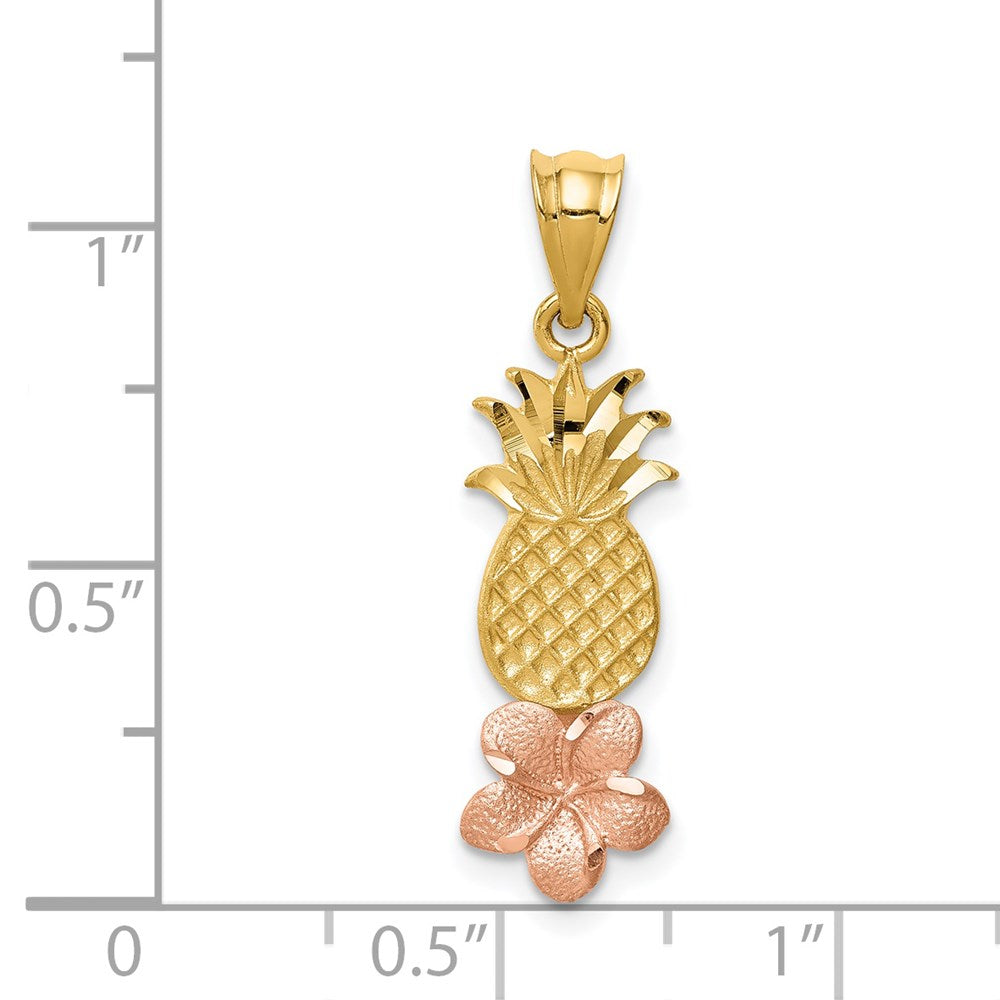 14k Bicolor Gelbgold und Roségold Ananas-Anhänger mit Plumeria