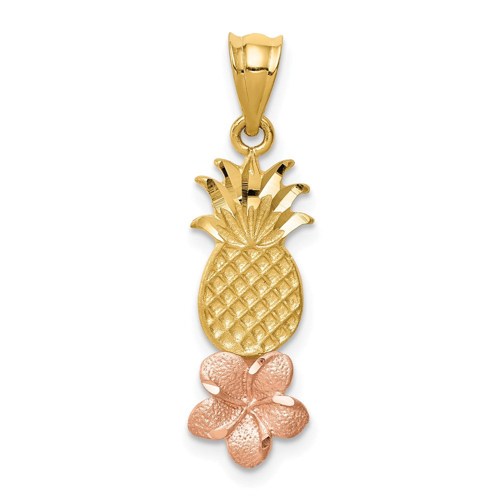 14k Bicolor Gelbgold und Roségold Ananas-Anhänger mit Plumeria