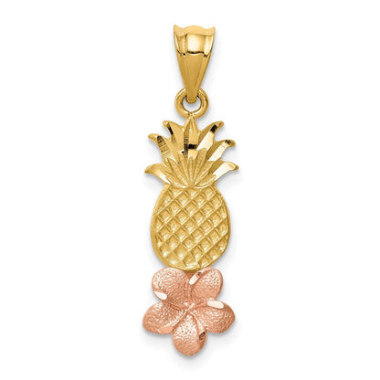14k Bicolor Gelbgold und Roségold Ananas-Anhänger mit Plumeria