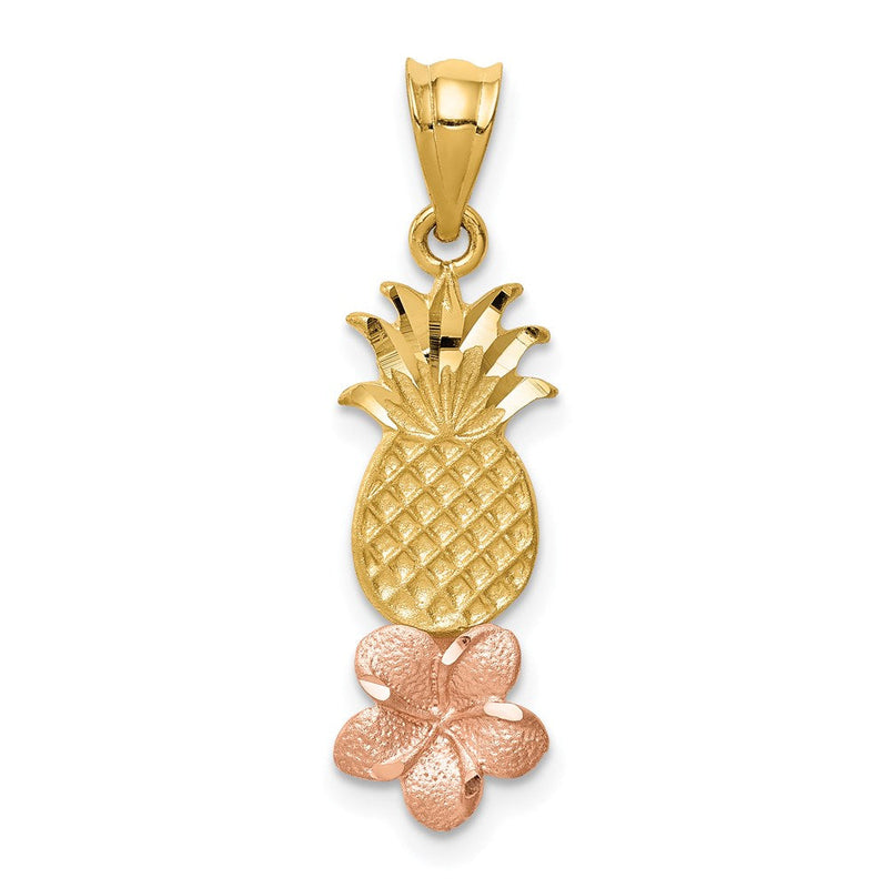14k Bicolor Gelbgold und Roségold Ananas-Anhänger mit Plumeria