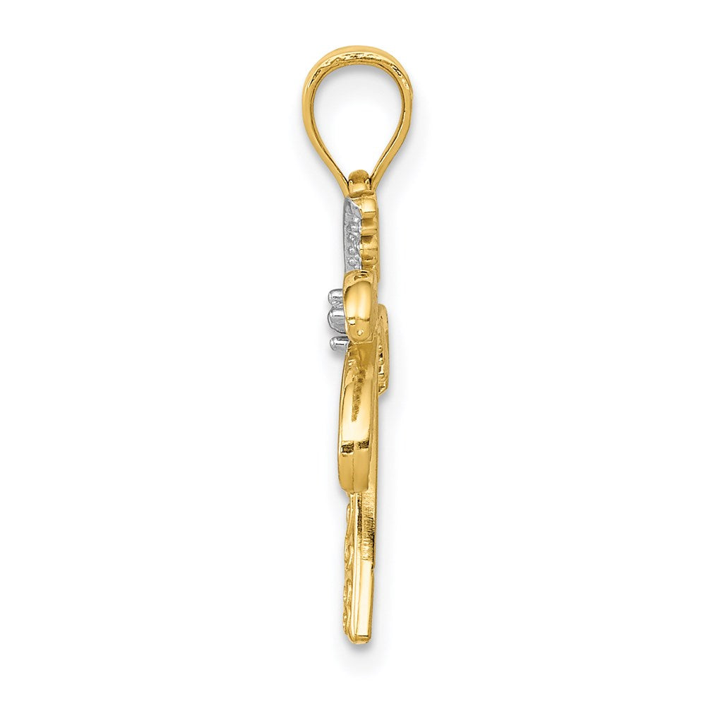 14K Gelb & Rhodium mit Rhodium Palme Baum Anhänger
