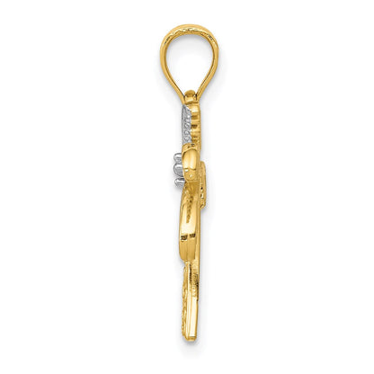 14K Gelb & Rhodium mit Rhodium Palme Baum Anhänger