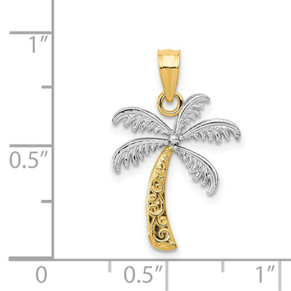 14K Gelb & Rhodium mit Rhodium Palme Baum Anhänger