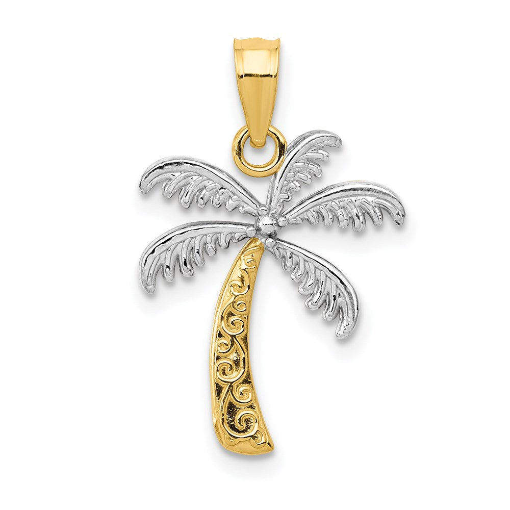 14K Gelb & Rhodium mit Rhodium Palme Baum Anhänger