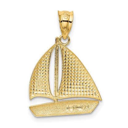 14k Gelbgold & Roségold mit Rhodium, texturierter Segelboot-Anhänger