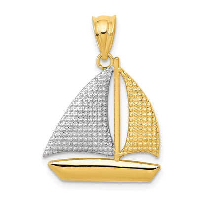14k Gelbgold & Roségold mit Rhodium, texturierter Segelboot-Anhänger