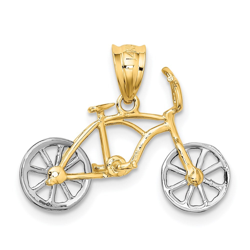 14K Bicolor 3d Beweglich Bicycle Anhänger