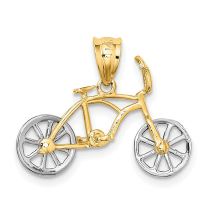 14K Bicolor 3d Beweglich Bicycle Anhänger