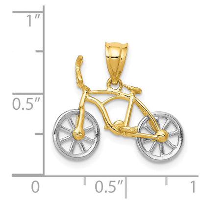 14K Bicolor 3d Beweglich Bicycle Anhänger