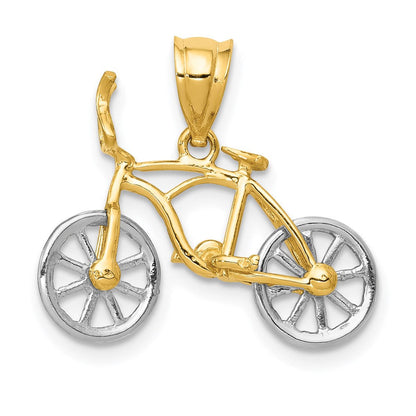 14K Bicolor 3d Beweglich Bicycle Anhänger