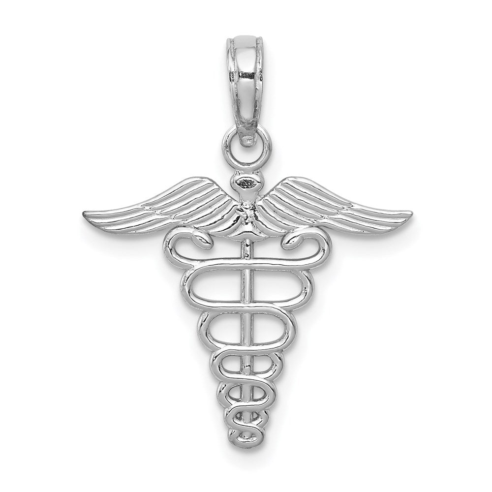 14K Weißgold Caduceus Charm
