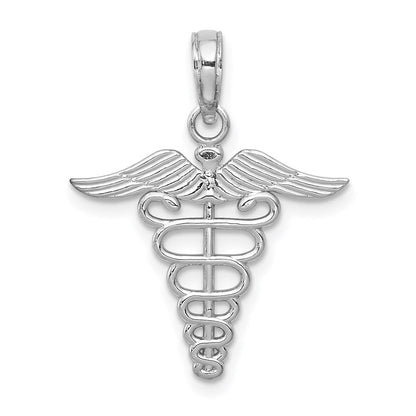 14K Weißgold Caduceus Charm