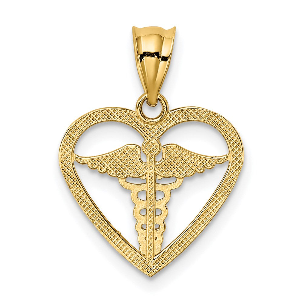 14K Gelbgold Caduceus Herz Medizinisch Anhänger