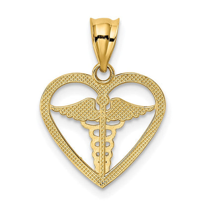 14K Gelbgold Caduceus Herz Medizinisch Anhänger