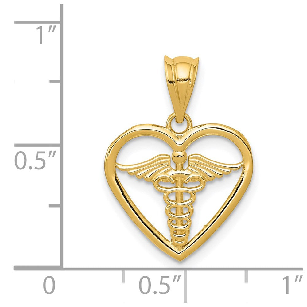 14K Gelbgold Caduceus Herz Medizinisch Anhänger