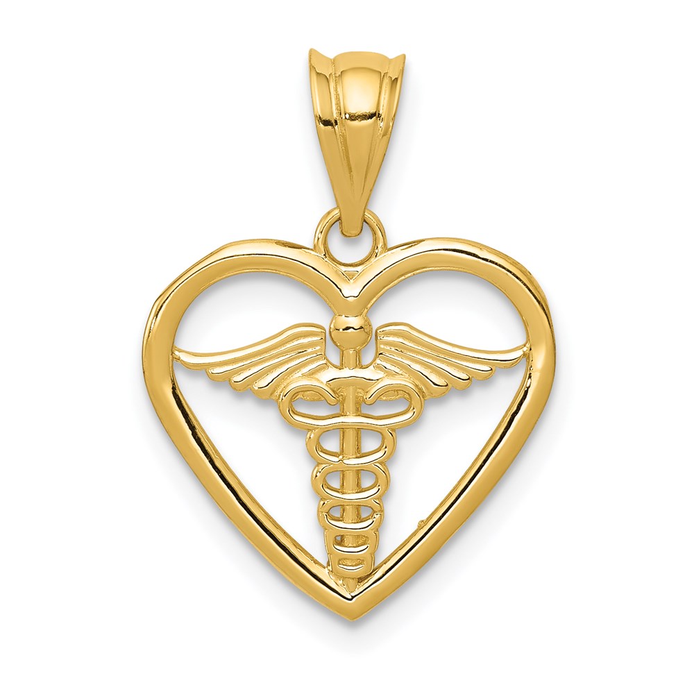 14K Gelbgold Caduceus Herz Medizinisch Anhänger