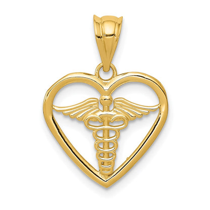 14K Gelbgold Caduceus Herz Medizinisch Anhänger