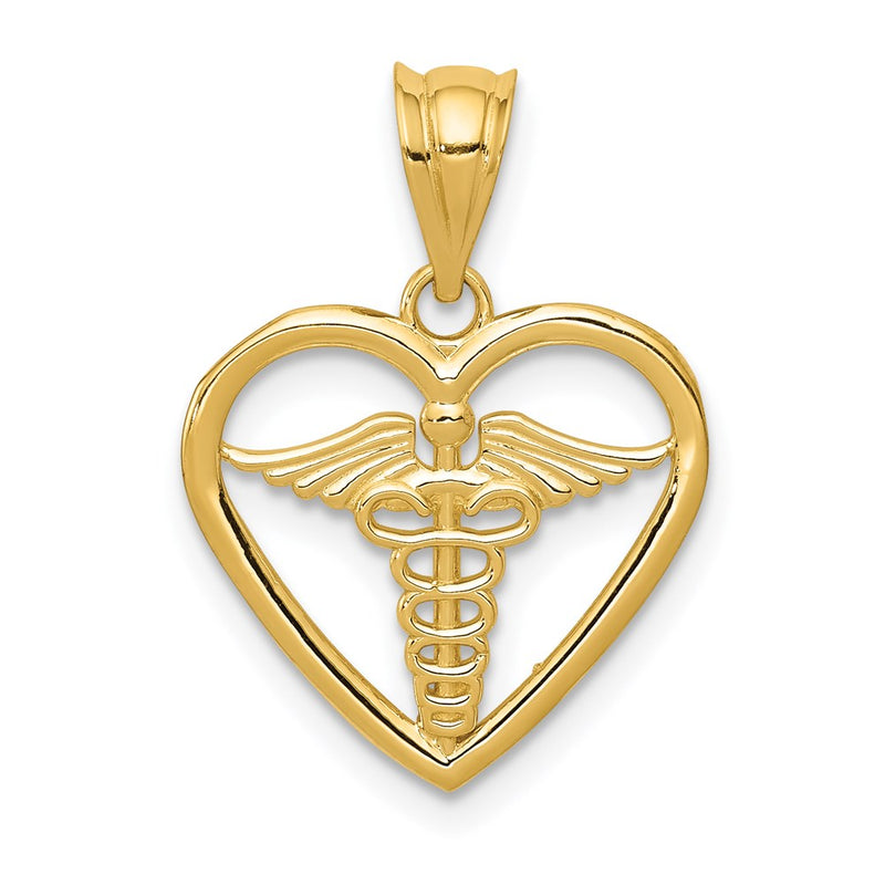 14K Gelbgold Caduceus Herz Medizinisch Anhänger