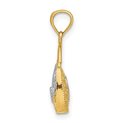 14K Gelbgold & Roségold mit Rhodium – 3D-Wendeanhänger „Handtasche und Herz“
