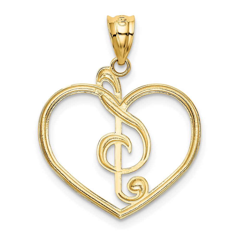 14K Gelbgold Noten Schlüssel in Herz Charm