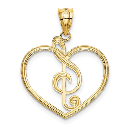 14K Gelbgold Noten Schlüssel in Herz Charm