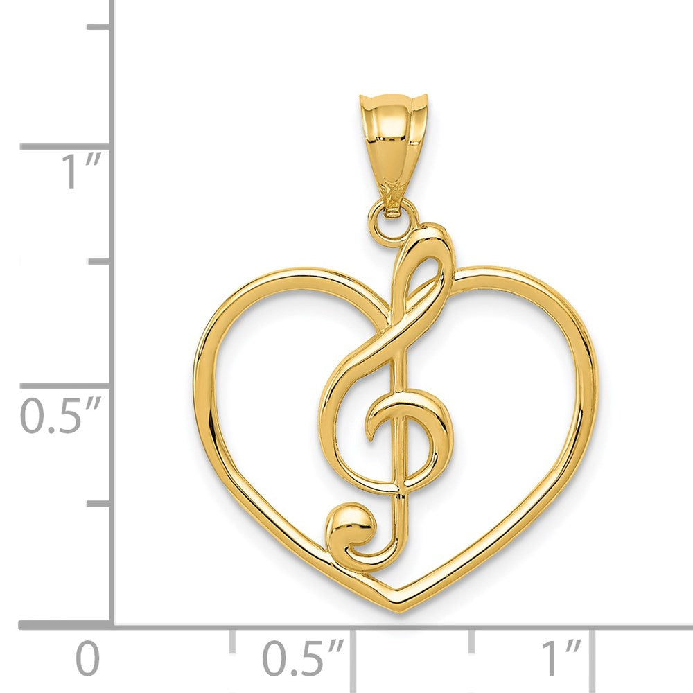 14K Gelbgold Noten Schlüssel in Herz Charm