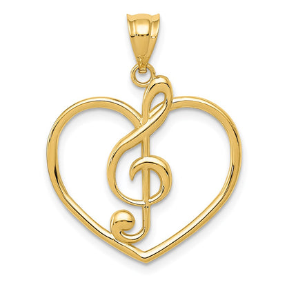 14K Gelbgold Noten Schlüssel in Herz Charm