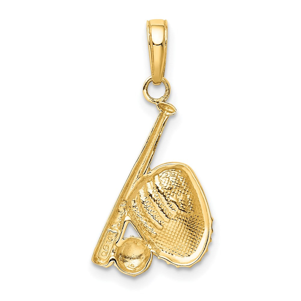 14K Gelb & Rhodium mit Rhodium Baseball, Bat, und Glove Anhänger