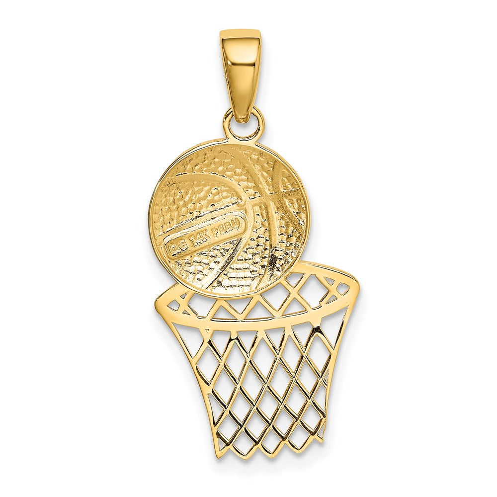 14K Gelbgold Charm „Basketball und Netz", diamantiert